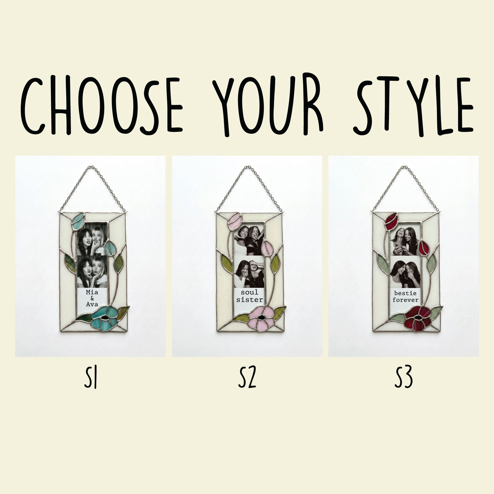 Stained Glass Custom Flower Bestie Photo Frame