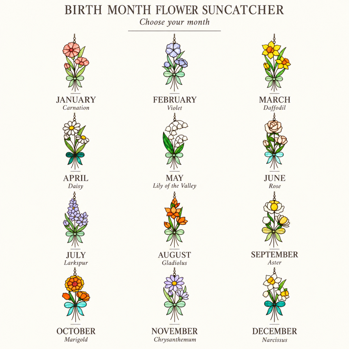 Stained Glass Flower for 12 Month Suncatcher