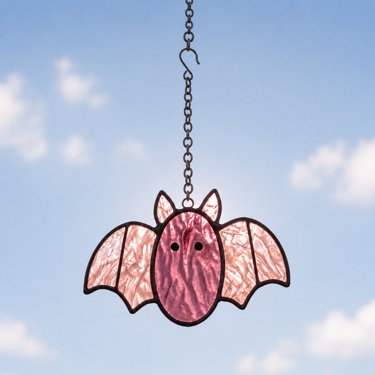 Pastel Spooky-Cute Stained Glass Bat Suncatcher – Handcrafted Window & Car Decor