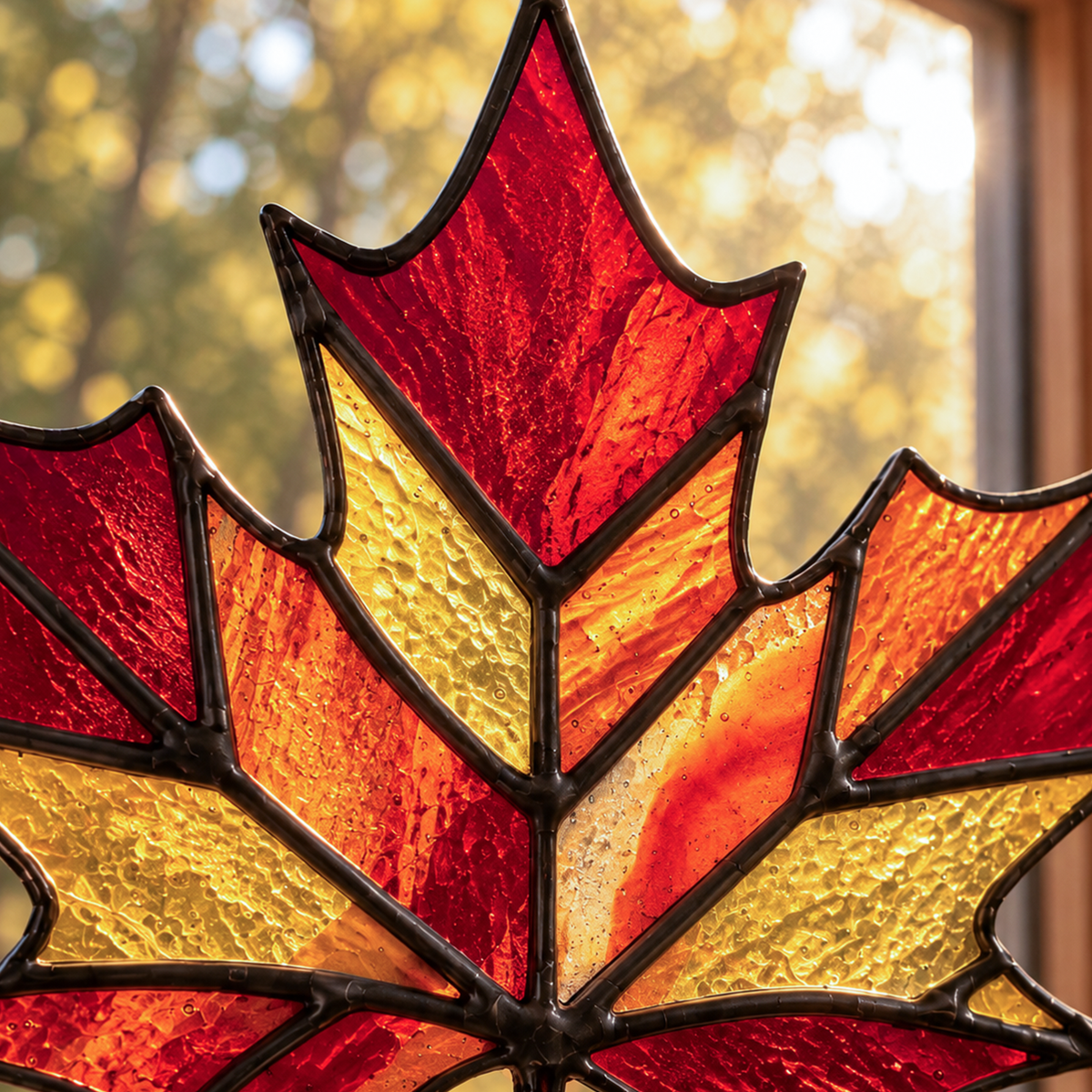 Vibrant Autumn Stained Glass Maple Leaf Suncatcher