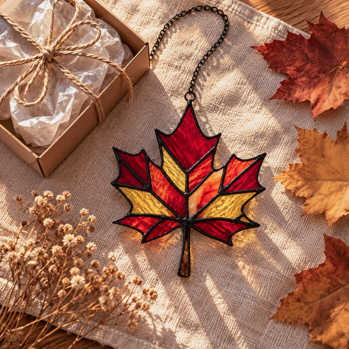 Vibrant Autumn Stained Glass Maple Leaf Suncatcher