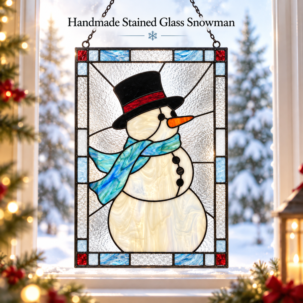 Handcrafted Stained Glass Snowman Suncatcher – Festive Winter Window Decor