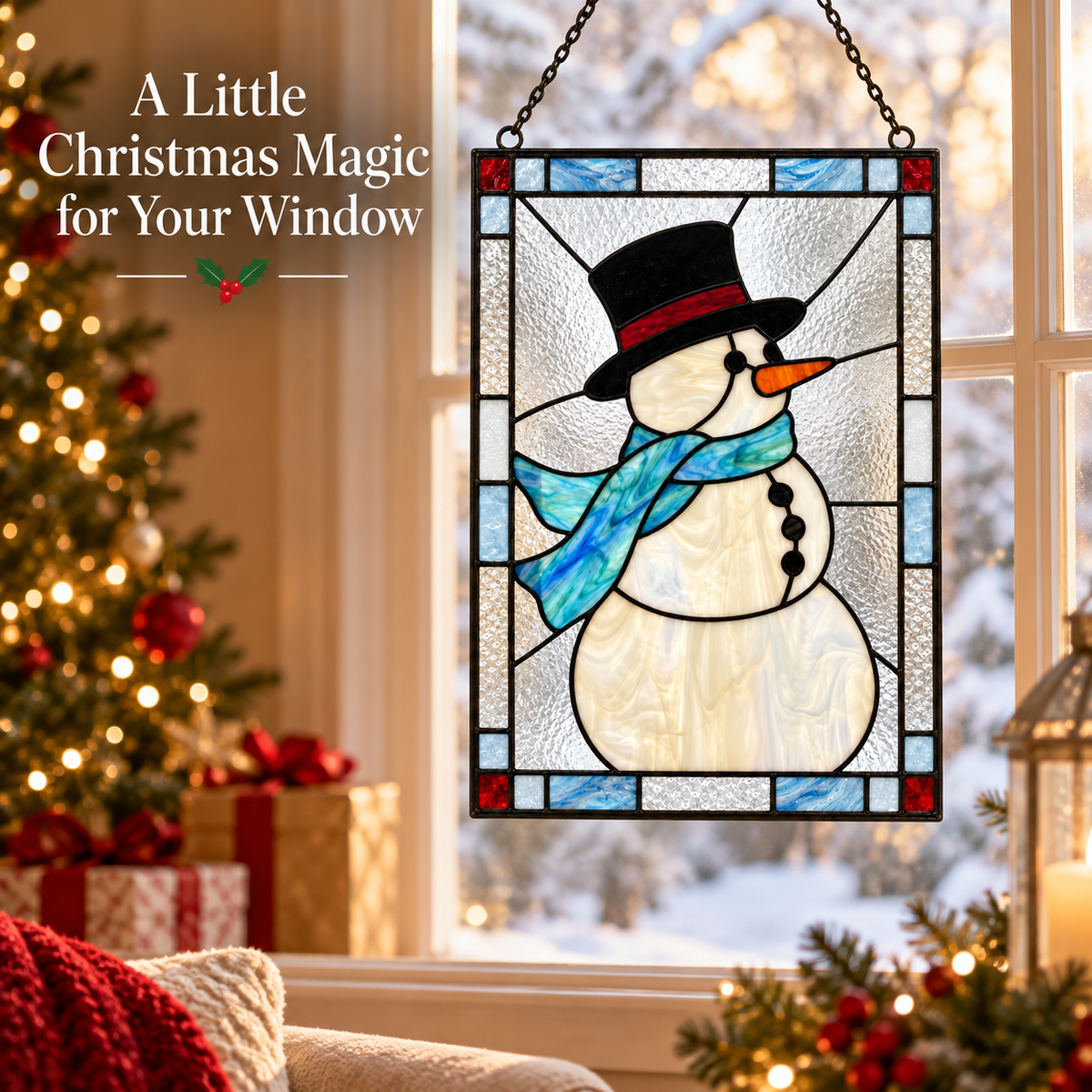 Handcrafted Stained Glass Snowman Suncatcher – Festive Winter Window Decor