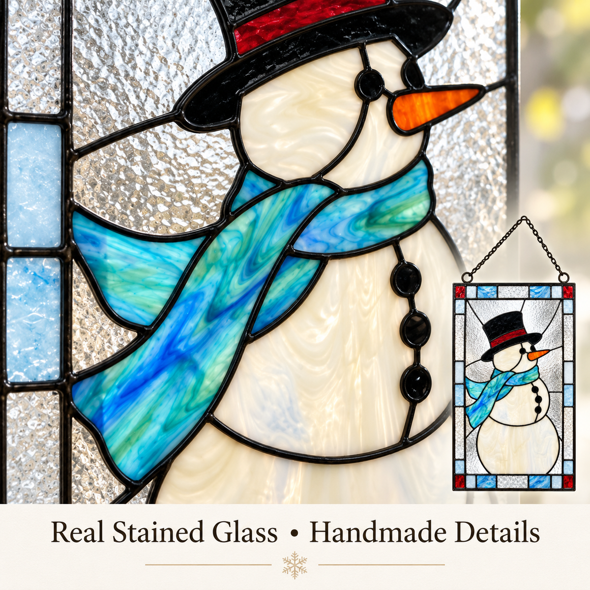Handcrafted Stained Glass Snowman Suncatcher – Festive Winter Window Decor