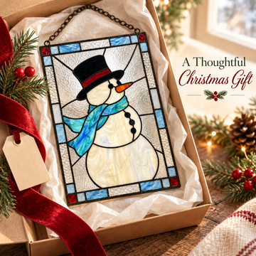 Handcrafted Stained Glass Snowman Suncatcher – Festive Winter Window Decor